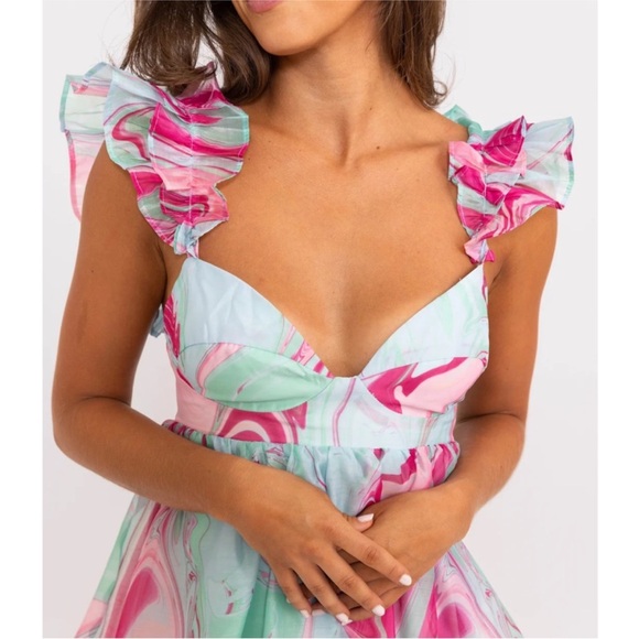 Karlie Dresses & Skirts - NWOT Karlie Cotton Candy Swirl Maxi Ruffle Organza Tiered Bubble Gum Pink Aqua